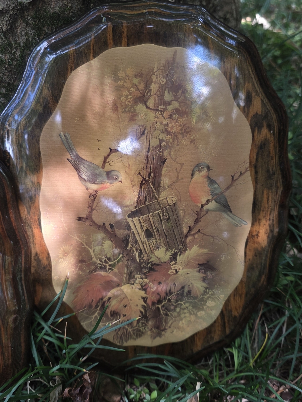 Vintage Amber Wood Wall Plaques with Bird Artwork - Picture 2 of 7